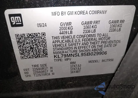 2025 Chevrolet Trailblazer Awd Ls from USA, damaged, VIN KL79MNSL9SB029906